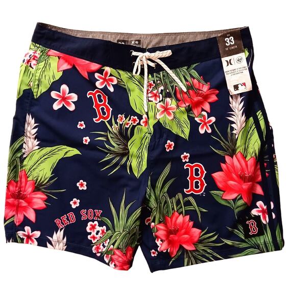 Hurley Swim Trunks MLB BOSTON RED SOXS Mens Sz M 33W BLUE Tropical Board Shorts - Picture 1 of 16
